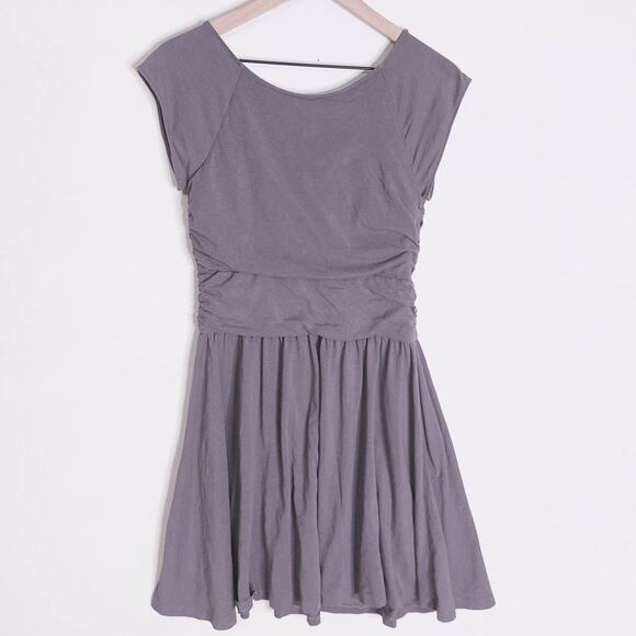 Garnet Hill Grey Knit Piazza Cap Sleeve Ruffle Ruched Dress Small - Picture 6 of 9